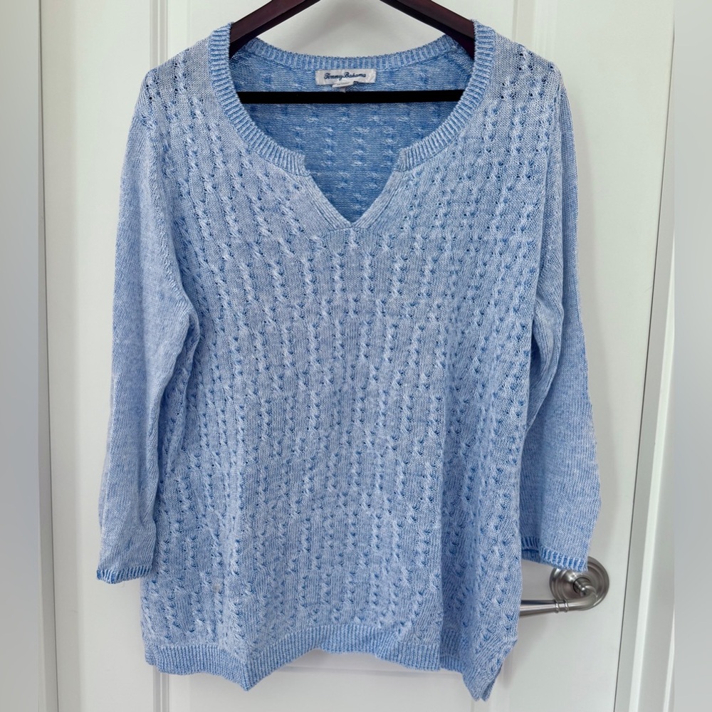 Tommy Bahama Light Blue Cable V-Neck Sweater Size XL